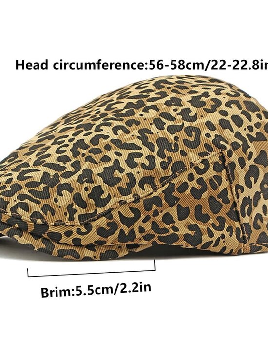 Women's Leopard Print Beret Hat Retro Newsboy Ivy Cap Cabbie Flat Cap Khaki - Picture 7 of 7